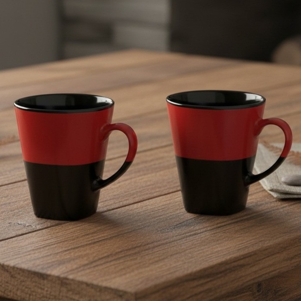 222 Fifth Comino Coffee Mugs Stoneware Red Black PTS International Lot of 2